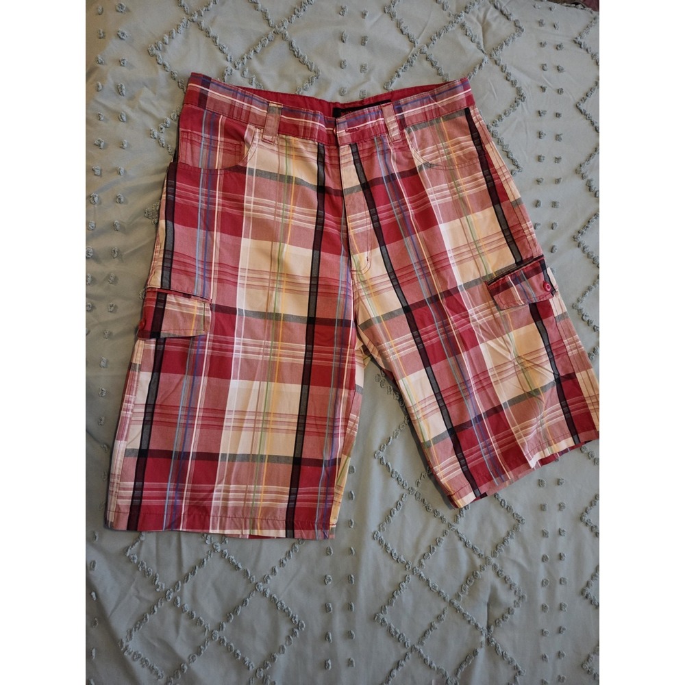 KOMAN JEANS Plaid Long Shorts Y2K Bermuda Men's Size XL (36-38) Red/Blue/Yellow